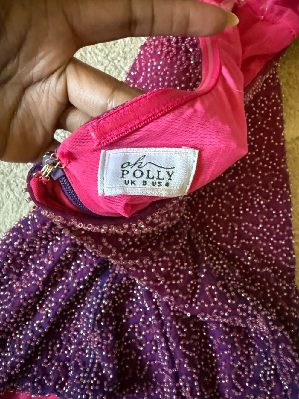 OH POLLY Namur Embellished
Halter Neck Mini Dress Pink Purple
Ombré US 4 UK 8 - Picture 6 of 8